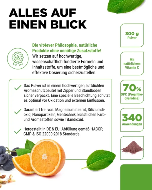 Vit4ever <br>OPC Traubenkernextrakt + Vitamin C - 300 g – Bild 5