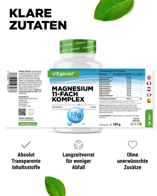 Vit4ever <br>Magnesium 11-fach Komplex - 240 Kapseln – Bild 2