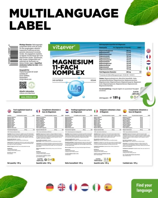 Vit4ever <br>Magnesium 11-fach Komplex - 240 Kapseln – Bild 3
