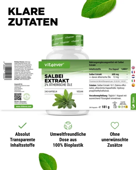 Vit4ever <br>Salbei Extrakt - 240 Kapseln – Bild 2