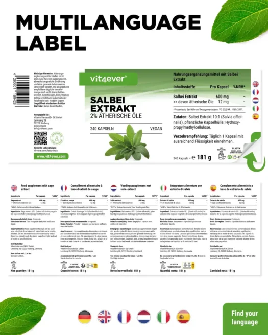 Vit4ever <br>Salbei Extrakt - 240 Kapseln – Bild 3