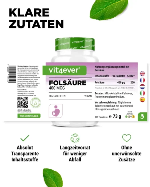 Vit4ever <br>Folsäure - 365 Tabletten – Bild 2