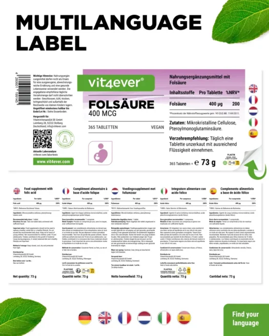 Vit4ever <br>Folsäure - 365 Tabletten – Bild 3