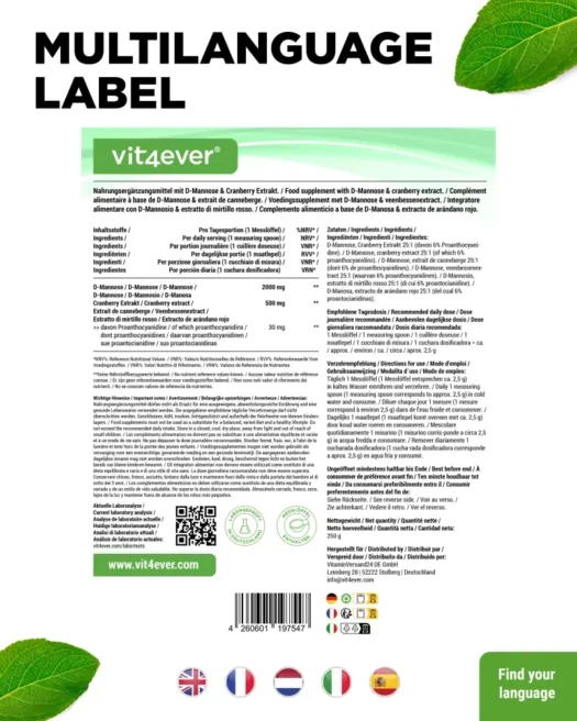 Vit4ever <br>D-Mannose + Cranberry - 250 g – Bild 3