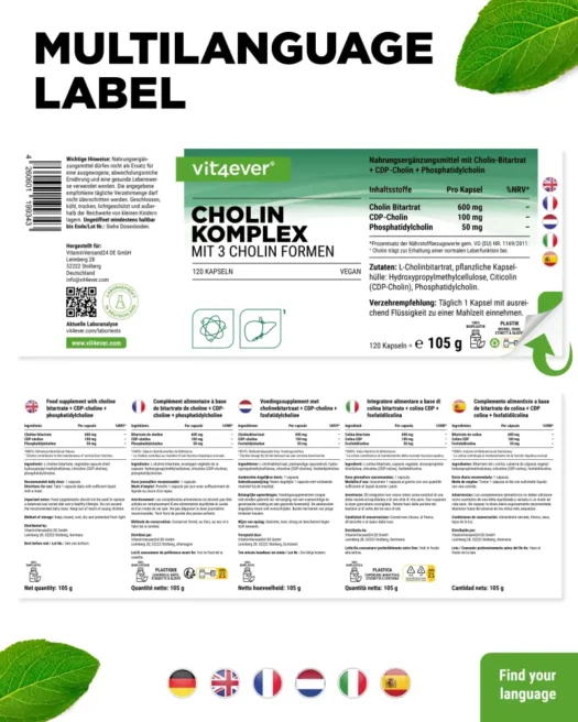 Vit4ever <br>Cholin Komplex - 120 Kapseln - Imagen 3