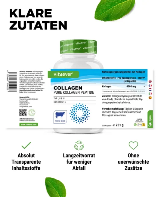 Vit4ever <br>Kollagen Peptide - 300 Kapseln - Imagen 2