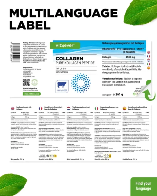 Vit4ever <br>Kollagen Peptide - 300 Kapseln - Imagen 3